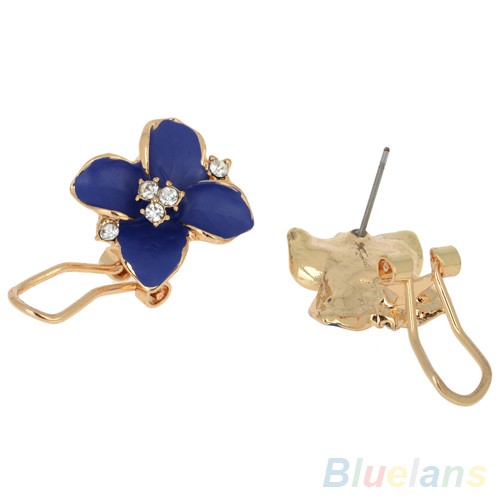 Anting Tusuk Kristal Menawan Bentuk Bunga Biru Yang Elegan untuk Gadis Imut