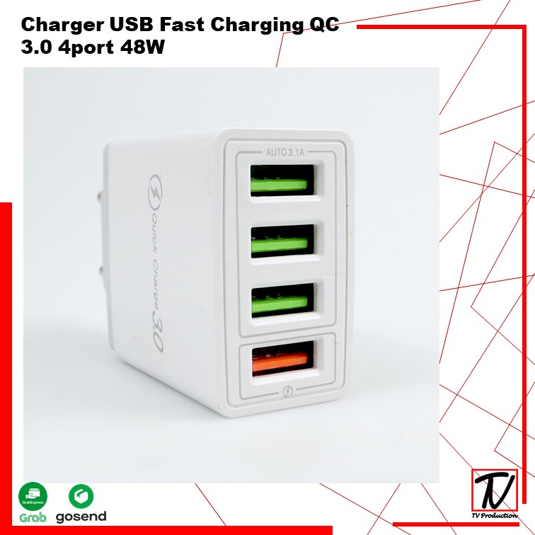 Kepala Adaptor Olaf Charger USB Fast Charging QC 3.0 4 Port 48 - Black And White