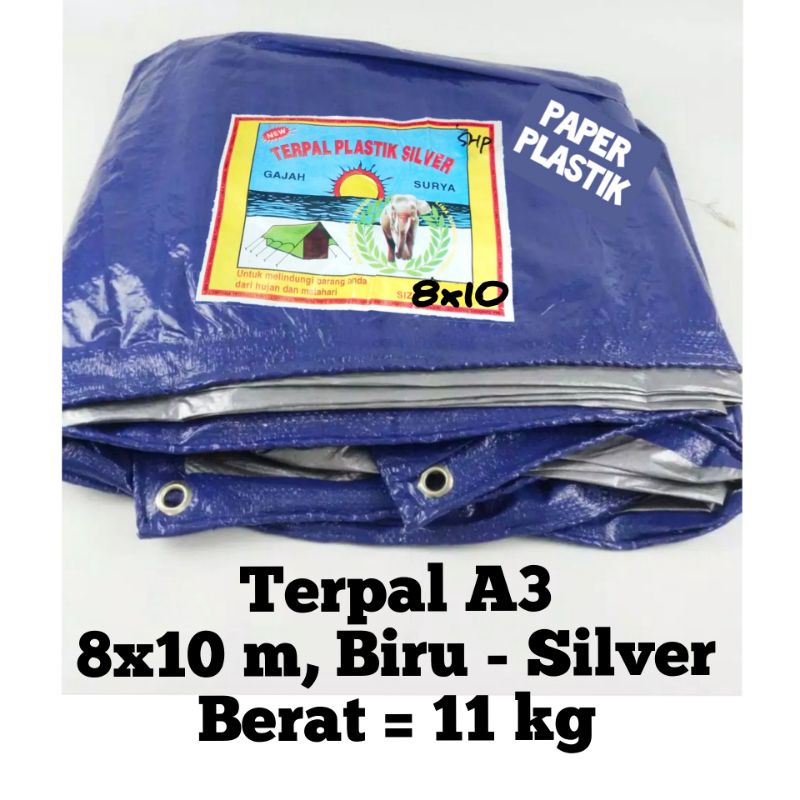 TERPAL 8X10 CAP GAJAH SILVER BIRU BESAR JUMBO TEBAL A3 UNTUK KOLAM TUTUP TRUCK BANGUNAN MOBIL JEMUR 