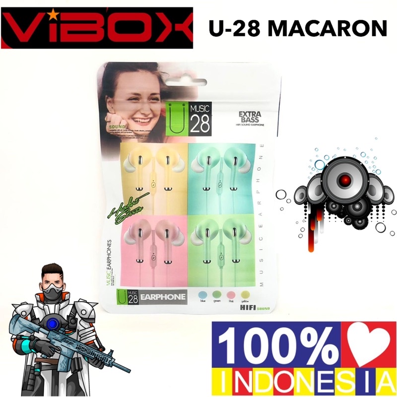 HANDSFREE VIBOX U28 New macaron earphone pure bass u-28