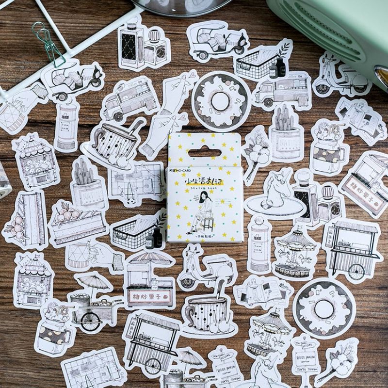 

Stiker 45 pcs Scrapbook / Jurnal Tema Hitam Putih