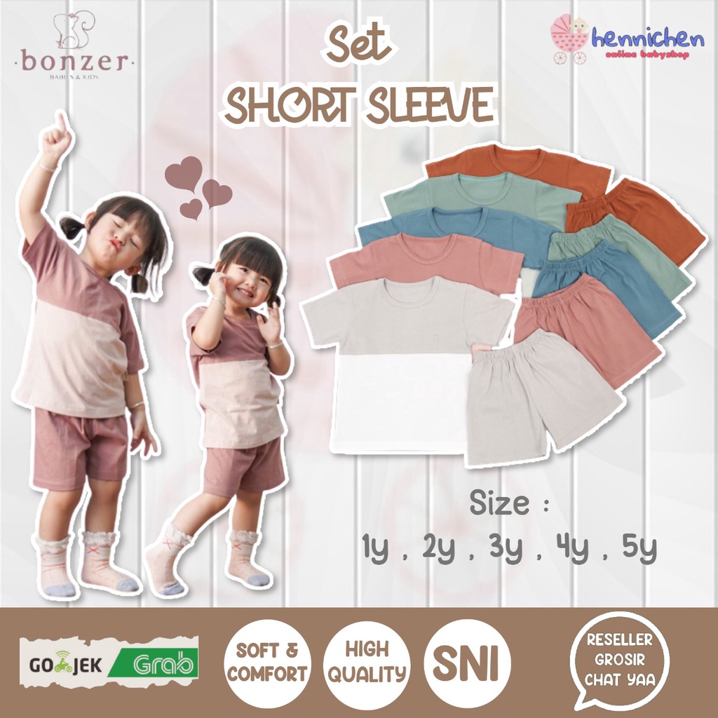 PROMO 7.7 PROMO BAJU LEBARAN BONZER BABY SHORT SLEEVE SET TWO TONE SETELAN BAJU PENDEK ANAK 1-5 TAHUN