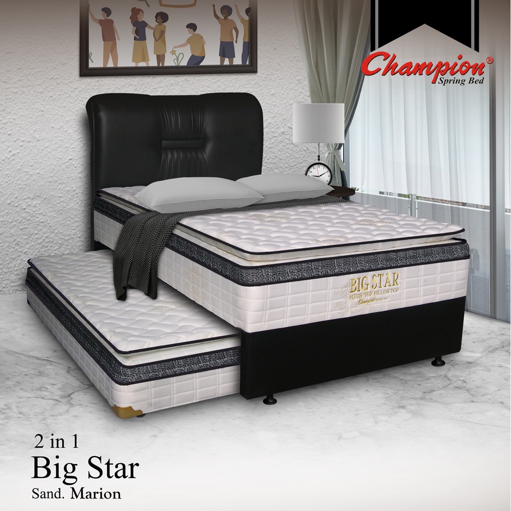 [ FULL SET ] Springbed CHAMPION 2 in 1 BIGSTAR ( Plush top + Pillow top ) Sandaran Marion - Kasur Sp