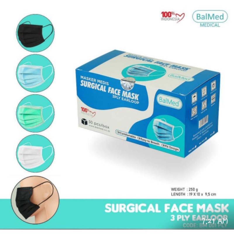 Balmed Masker Medis 3PLY Earloop isi 50 sheets biru