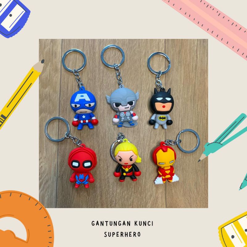 Gantungan Kunci Superhero Avengers Spiderman Ironman Keychain Lucu Keyring