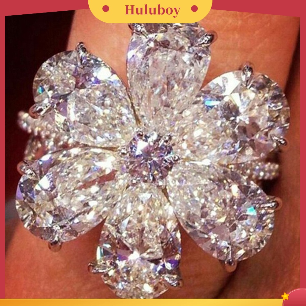 Hu Hu Hu Hu Hu Alat Bantu Pasang Kacamata♡ Cincin Wanita Desain Bunga Hias Cubic Zirconia Gaya Trendy Untuk Pernikahanpertunanganhadiah
