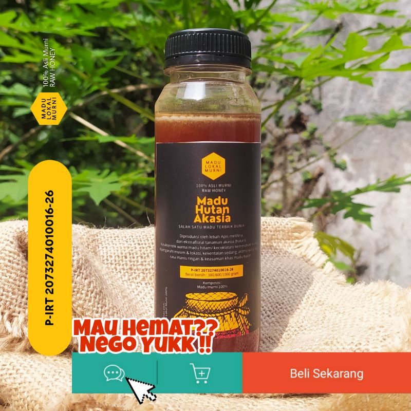 

MADU HUTAN AKASIA MULTIFLORA Asli Murni Alami 100% Kemasan 300 Gram Diproduksi Lebah Apis melifera yang Menghisap Nektar Ekstrafloral Pohon Akasia Crassicarpa dan Pohon Lain di Hutan Jambi dan Riau Pulau Sumatera, Telah Diuji Laboratorium dan Sudah P-IRT