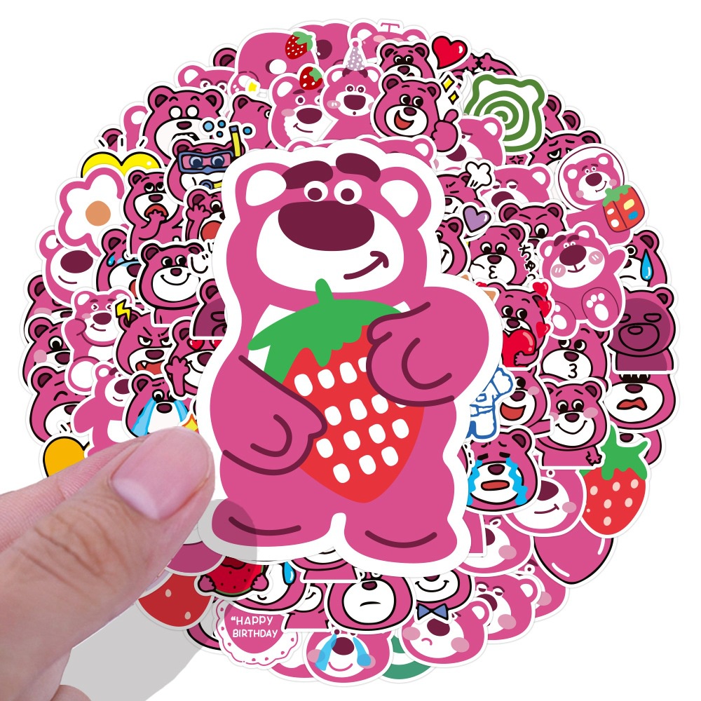 50 lucu pink strawberry stiker beruang kartun ekspresi cangkir termos stiker bagasi tangan Buku stik