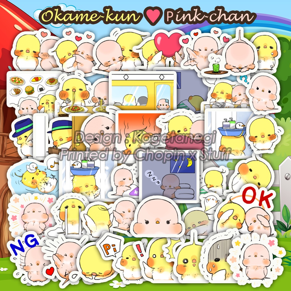 

Sticker Pack Okame-kun & Pink-chan / Stiker Couple Burung Ayam Kuning Pink Lucu Imut