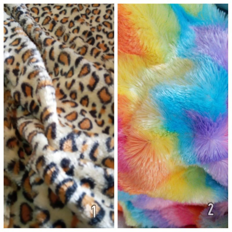 Kain bulu rasfur 10mm motif cheetah pelangi loreng zebra jerapah sapi hewan