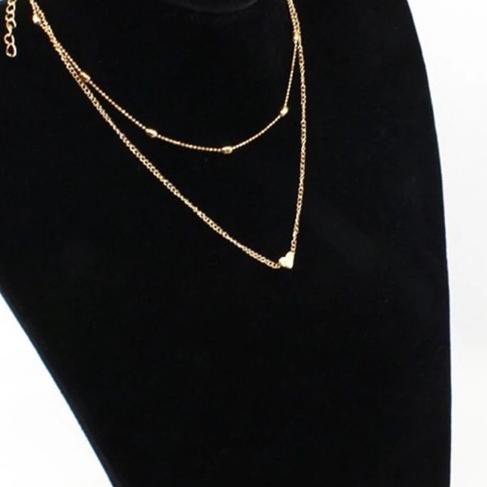 ★ODS★FA08  kalung rantai hati Double love chain FA08 necklaces 2 layer aksesoris fashion