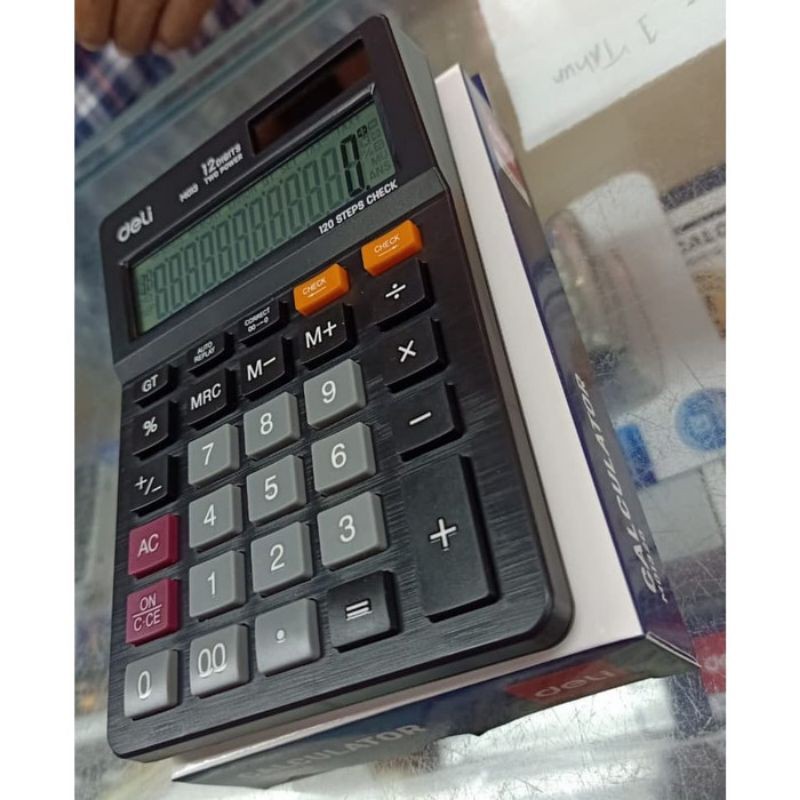 CALCULATOR KALKULATOR KANTOR CHECK CORRECT 12 DIGIT DELI SOLAR POWERED