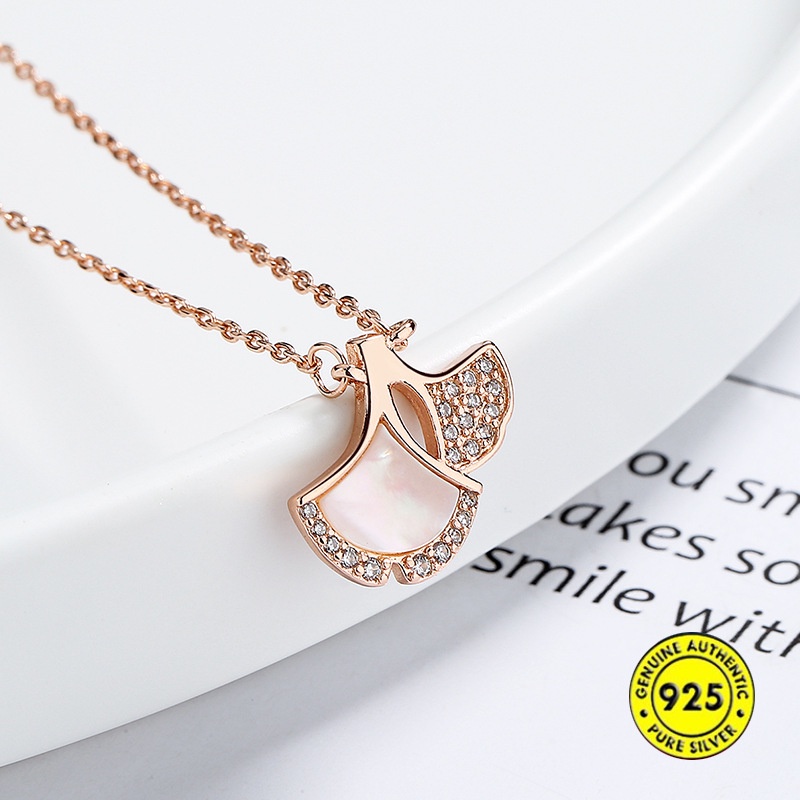 Kalung Rantai Klavikula S925 Silver Liontin Daun Ginkgo Tahan Air