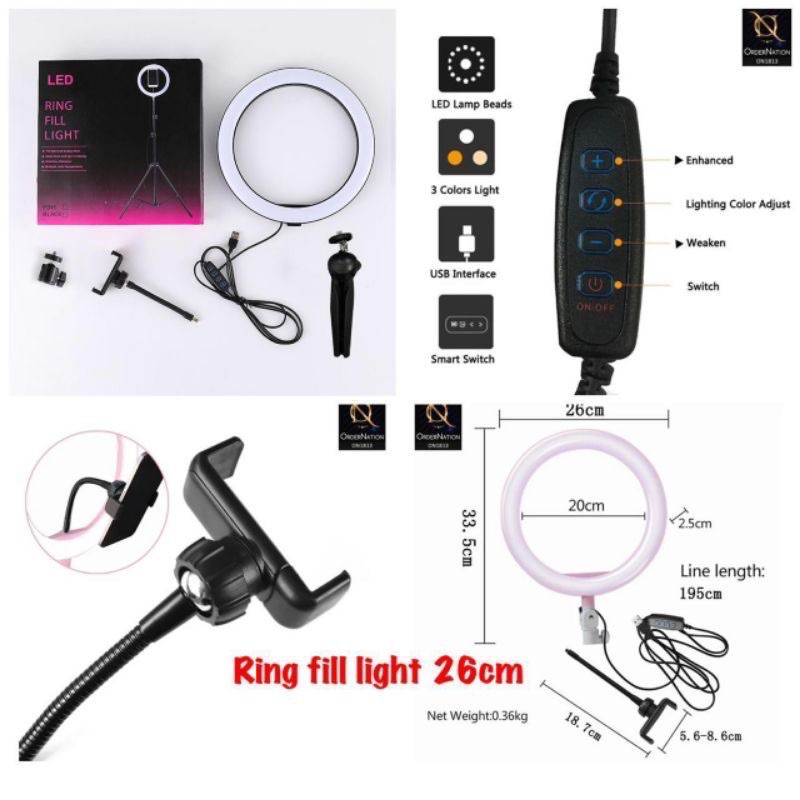 RING LIGHT 26cm Tanpa Tripod - Lampu rias - Lampu selfie Camera - ring fill light 26cm