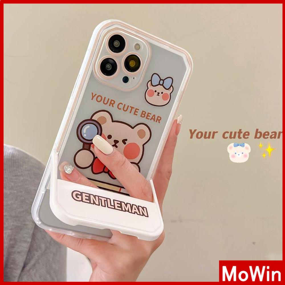 iPhone Case Acrylic Invisible Folding Stand Silicone Soft Case Airbag Shockproof Camera Cover Bear Cute Cartoon Compatible For iPhone 11 Pro Max 13 Pro Max 12 Pro Max 7Plus XS Max