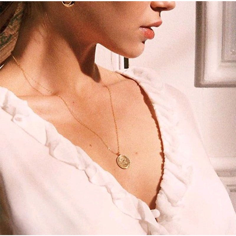 Gold Coin Rose Pendant Necklace