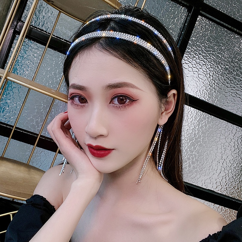 Headband Model Rumbai Panjang Aksen Berlian Untuk Aksesoris Rambut