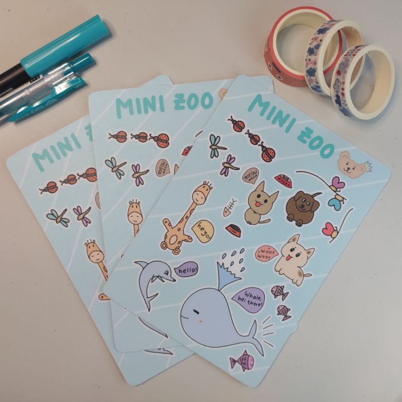 

Mini Zoo Sticker Sheet / Cute Stiker Jurnal Shan Shine