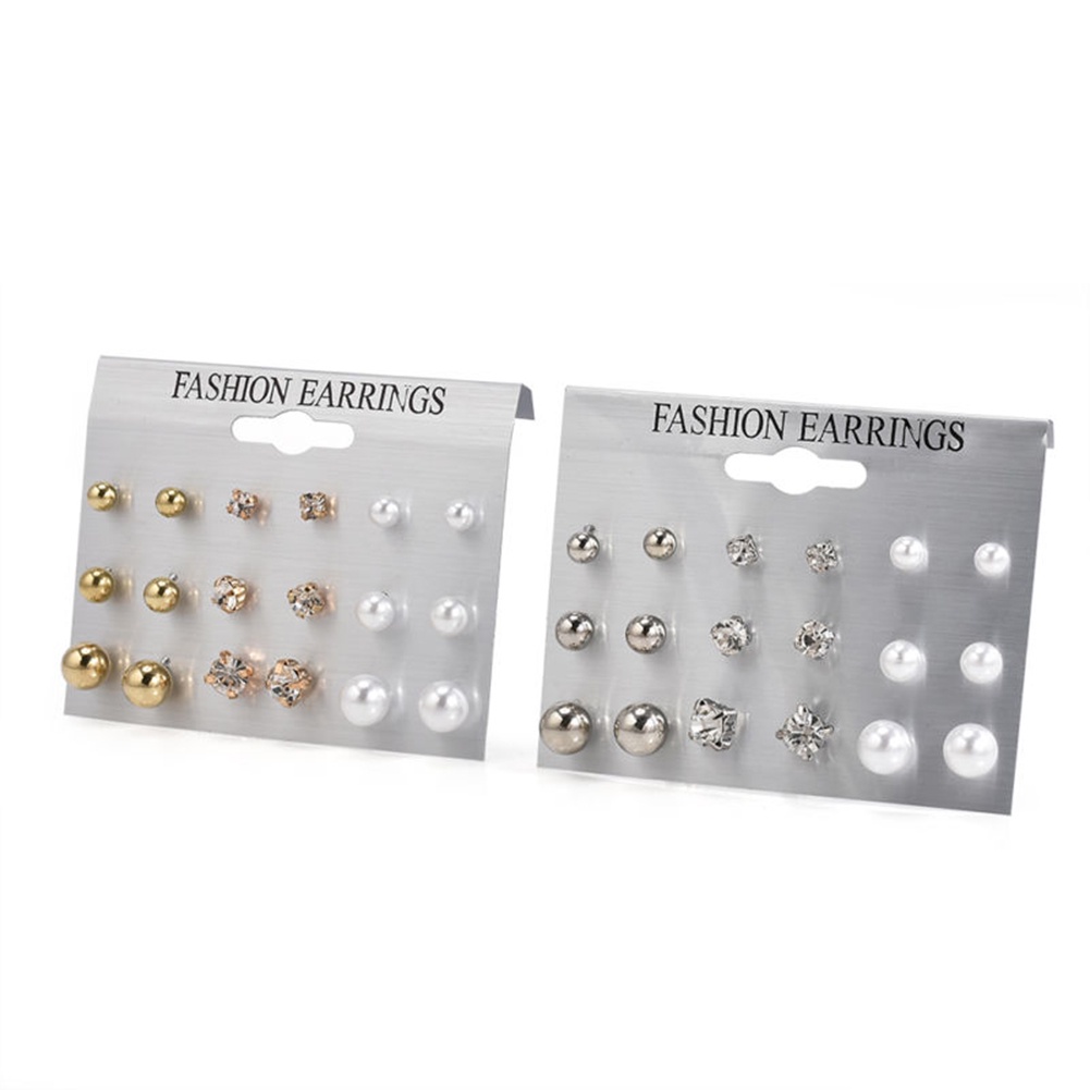 Hu Hu Hu Hu Hu Alat Bantu Pasang Kacamata♡ 9 Pasang / Set Anting Tusuk Mutiara / Berlian Imitasi Untuk Wanita