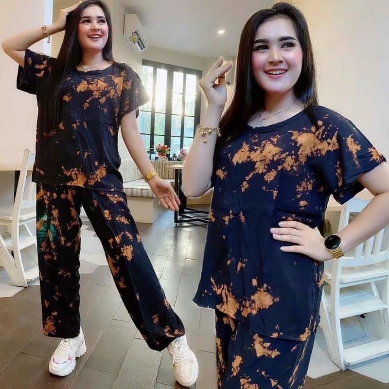 STELAN TIE DYE  LENGAN PENDEK// ONE SET WANITA//PIAMA WANITA