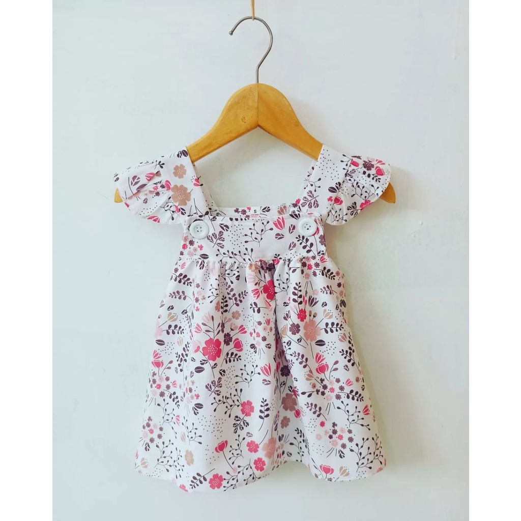 Dress Bayi Perempuan 0 6 12 18 Bulan Dress Overall Anak Bayi Murah-Putih Bunga Salem