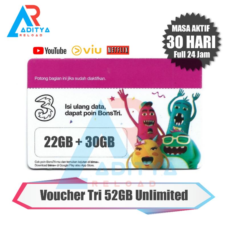 Voucher Tri 52GB Unlimited (CIANJUR-SUKABUMI)