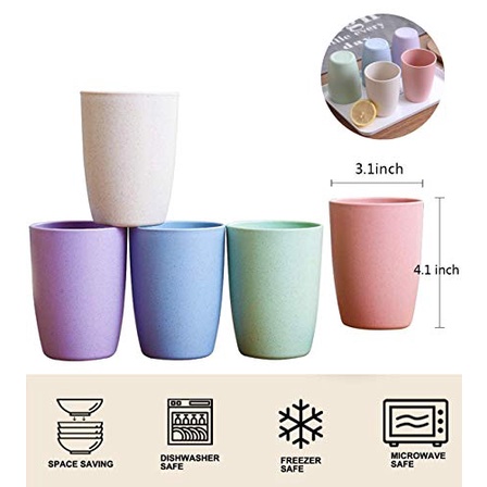 Paket 4pcs Gelas Minum Cup Tahan Jatuh Bahan Wheat Straw Food Grade / SATUAN &amp; SET 4PCS