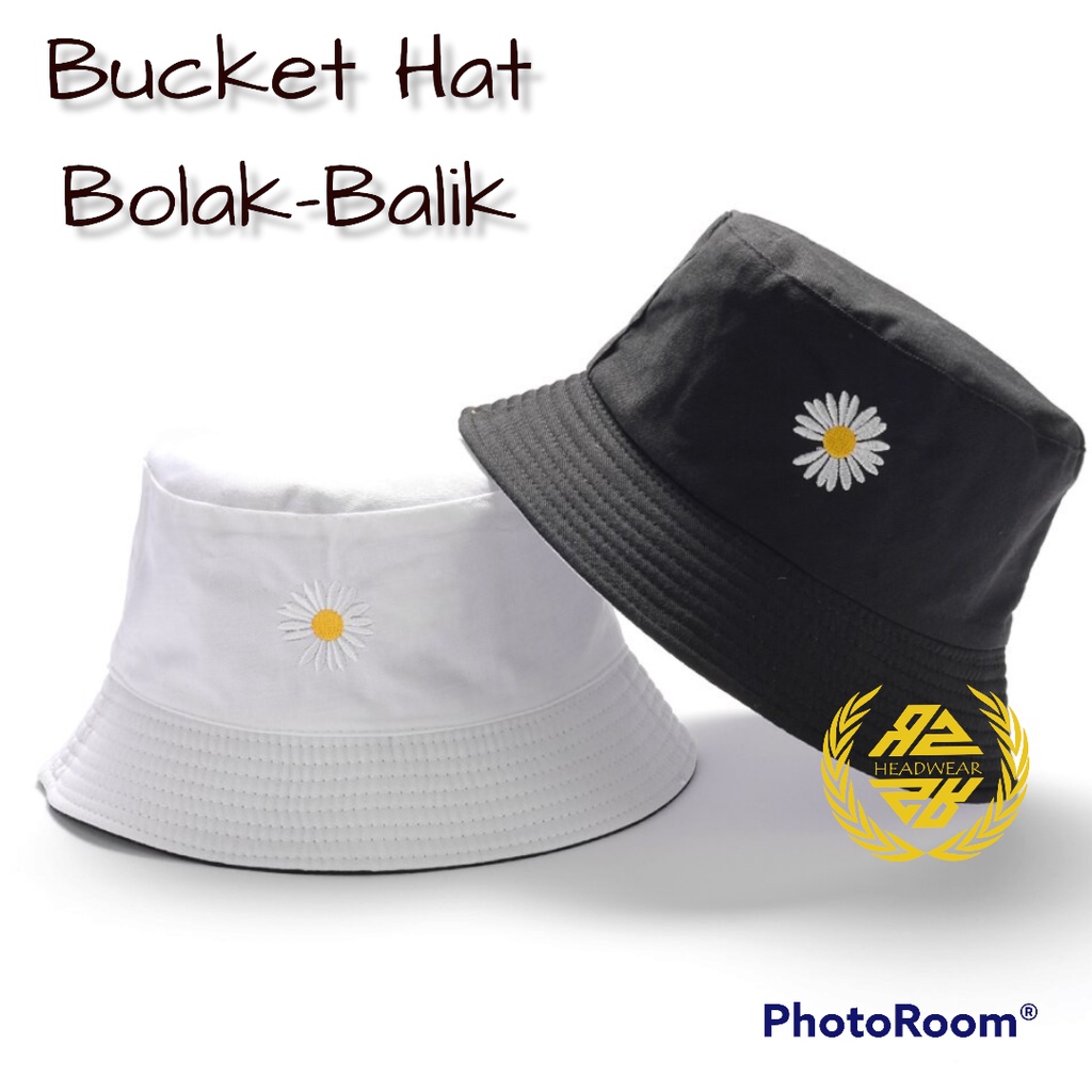 Topi Buket Wanita Bolak Balik Motif Bunga Daisy Bucket Outdoor Topi Ember Jilbab Topi Olahraga Ukuran Dewasa