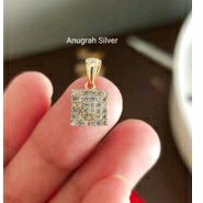 (COD)Liontin perak asli 925/buah kalung Rose gold model kotak mata zircon putih full/Silver lapisan emas kuning murni.