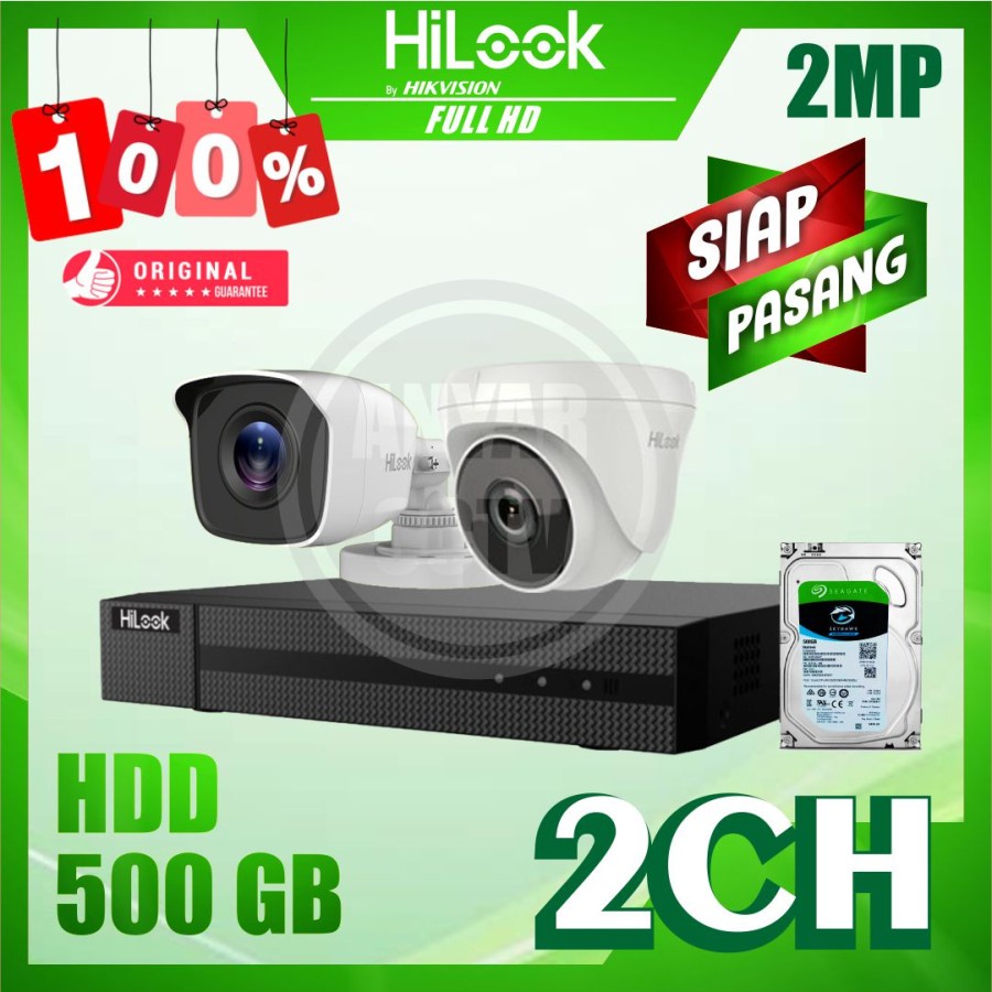 PAKET CCTV HILOOK 2MP 2 KAMERA HDD 500GB SIAP PASANG