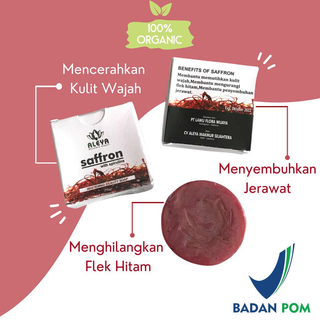 Sabun Saffron Aleya BPOM Sabun Wajah Saffron Spirulina Sabun Glowing Original 20gr