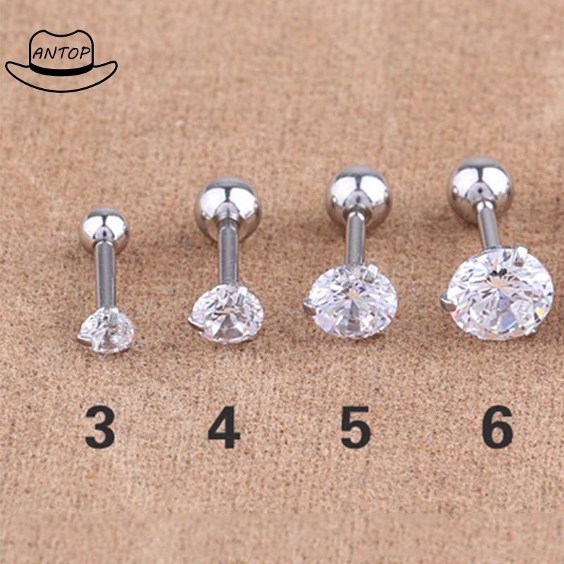 Two Penggunaan Tulang Rawan Tragus Anting Stainless Steel Mode Kristal Anting Zirkon Mini ANTOP