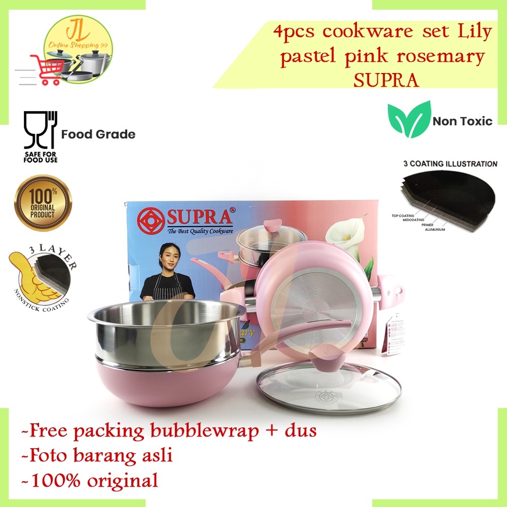 Panci set supra anti lengket /4pcs cookware set lily Pink pastel SUPRA