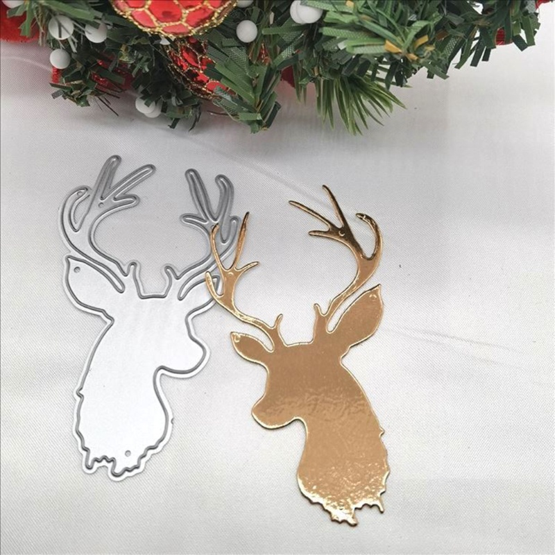 Stensil Cutting Dies Bahan Logam Desain Rusa Natal Untuk Scrapbook Album Foto Kartu Ucapan