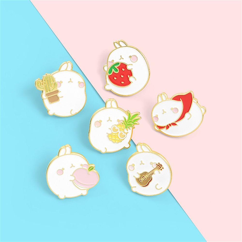 Lily Bros Wanita Kawaii Fruits Cute Peach White Rabbit Kartun Lencana Rabbit Brooch