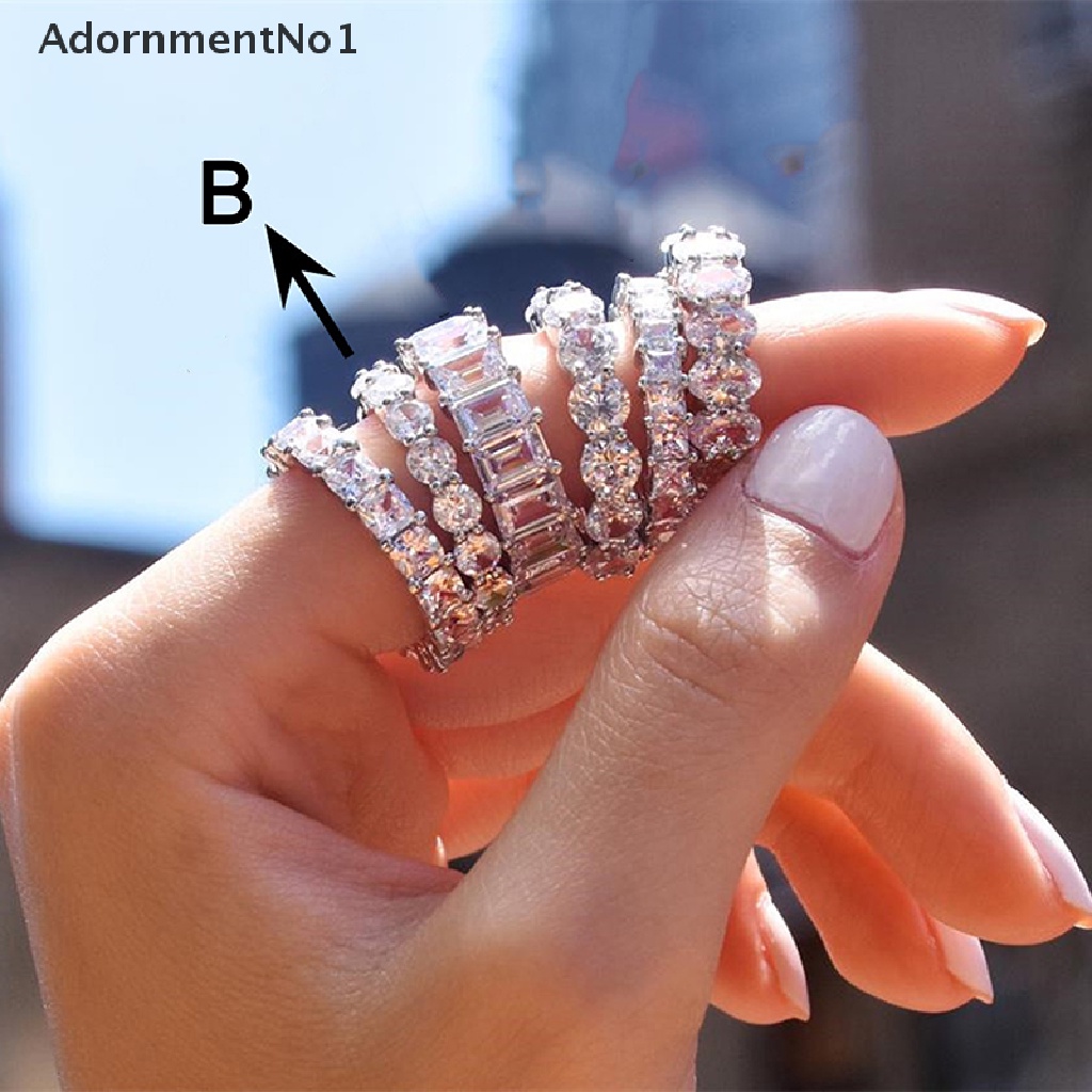 (AdornmentNo1) Cincin Kawin / Tunangan Aksen Kristal Zircon Untuk Perhiasan Wanita / Pesta