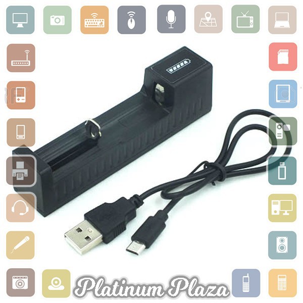 EastVita Charger Baterai USB Universal Full Self Stop 18650 26550 1 Slot - C1 - Black`15LF6Q-