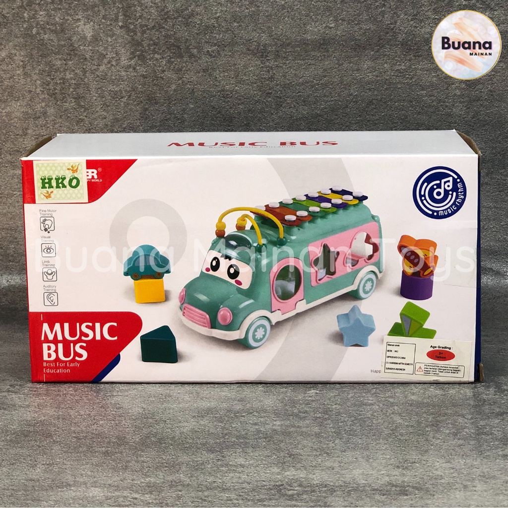 FUNNY MUSIC BUS MAINAN EDUKASI BALITA SENSORY PLAY MUSICAL XYLOPHONE ANAK COWOK CEWEK