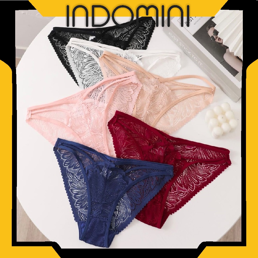 INDOMINI Floral Lace Thong Panty / Sexy Gstring Lingerie G-string CD Hot Cheeky Briefs Celana Dalam Wanita G String Renda B087