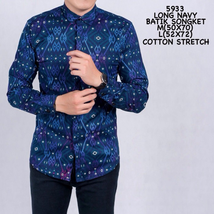 kemeja batik songket pria lengan panjang baju batik cowok