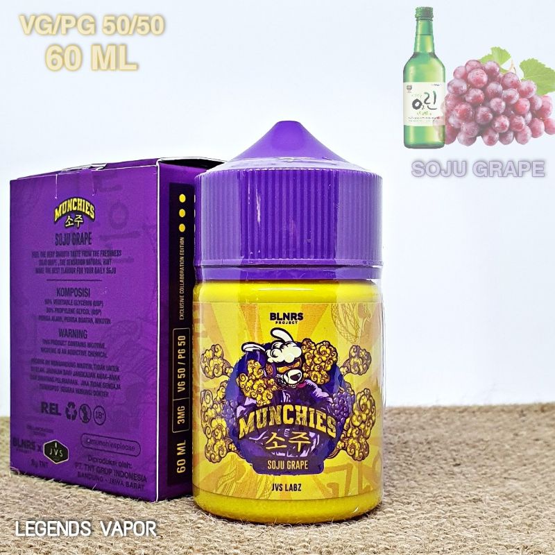 FREEBASE 2023 - LIQUID MUNCHIES V3 Soju Grape 60ML 3MG AUTHENTIC