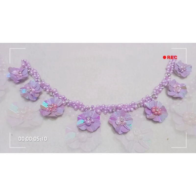 1 set Payet Rangkai Mutiara & Payet Bunga rangkai 8pcs /untuk hiasan leher baju -Lilac