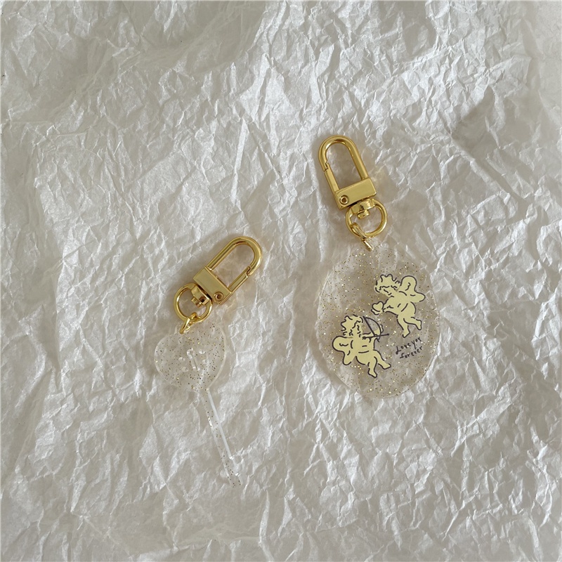 Ins style simple transparent gold powder Cupid couple key chain girl heart Tanabata gift