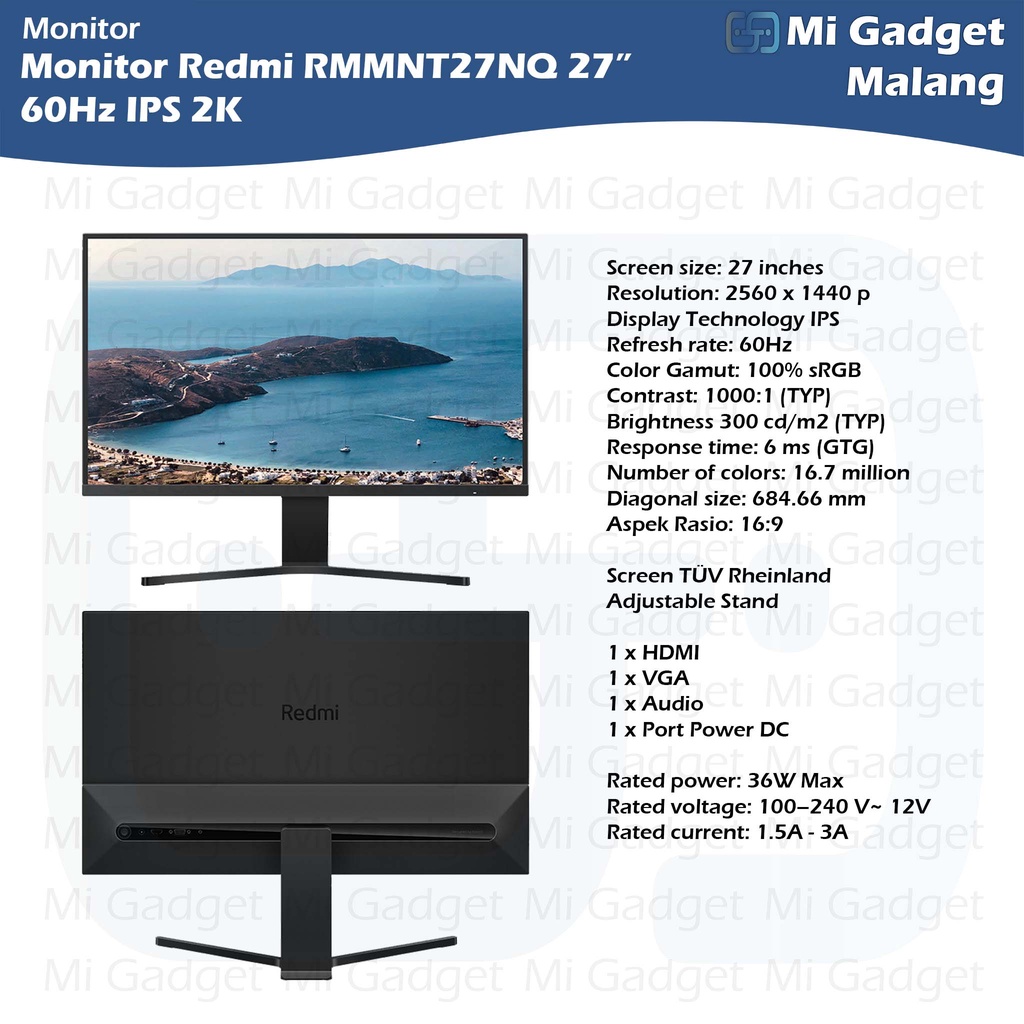 Led Monitor Redmi RMMNT27NQ 27&quot; 60Hz IPS 2K