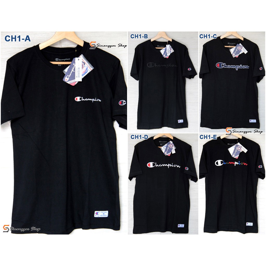 Jual PROMO Kaos CHAMPION BORDIR - Original Sisa Export - BLACK Edition