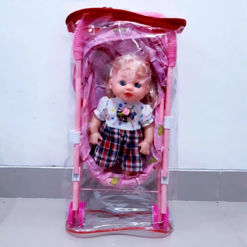 Mainan Troli Bayi Besi - Dorongan Boneka Kereta Baby Anak Perempuan