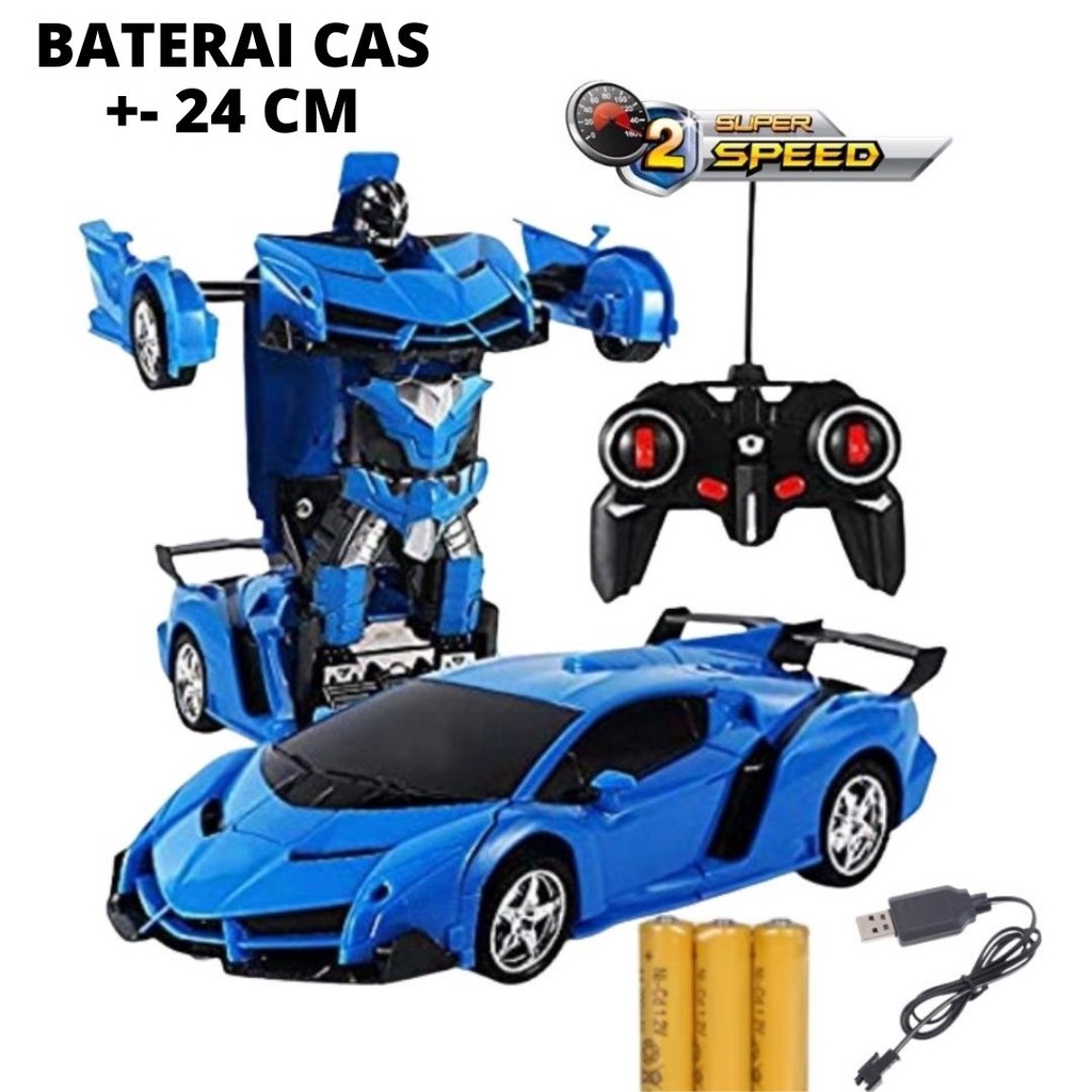 Mainan Anak Mobil Remote Control RC TRANSFORMER 1: 18 MOBIL REMOT JADI ROBOT BATERAI CAS