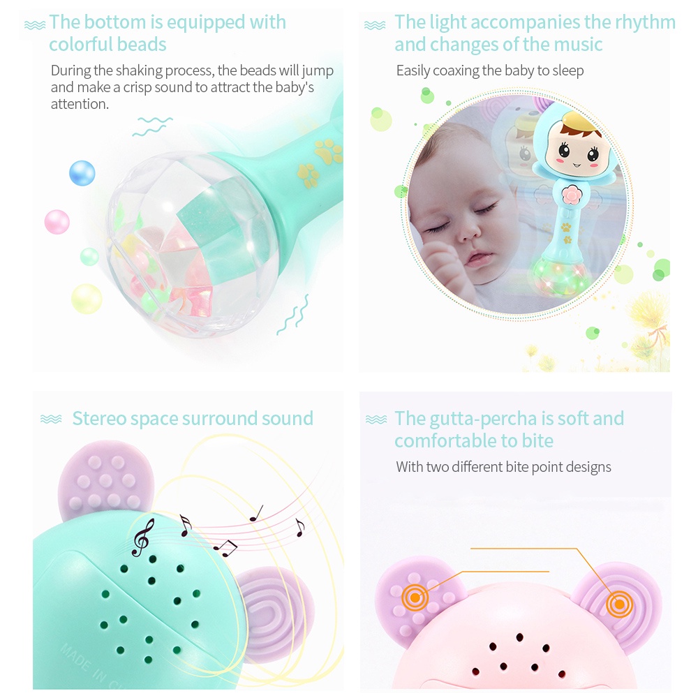 Aikoky Mainan Bayi Kerincingan Genggam/music/teether 3 in 1