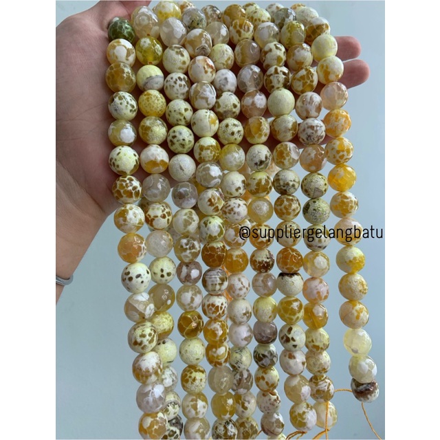 bahan soft yellow agate cutting 14mm natural corak akik alam faceted