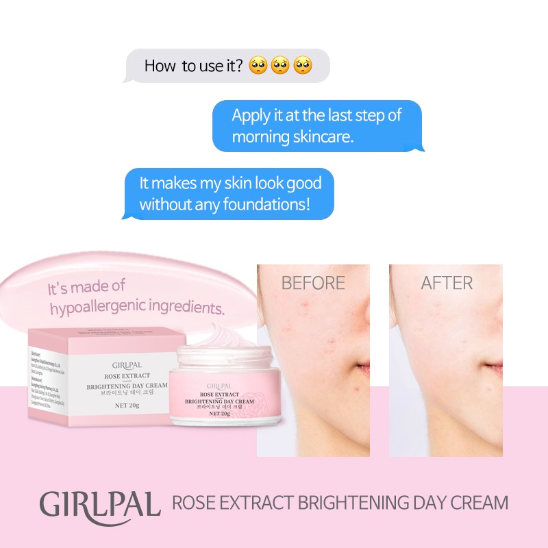 GIRLPAL 20g Rose Brightening Cream Vitamin C + Niacinamide Day &amp; Night Brightening Moisturizing Skin Cream GPSRF1004 GPSRF1005